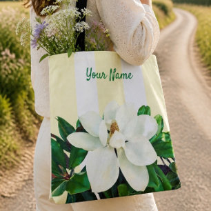 Magnolia Bloesem Gepersonaliseerde Gele & Witte Draagtas