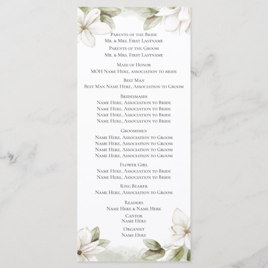 Magnolia bloesems lente bruiloft programma (Achterkant)