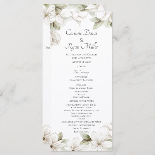 Magnolia bloesems lente bruiloft programma (Voorkant / Achterkant)