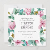 Magnolia Bloom | Floral Botanical Wedding Kaart (Voorkant)