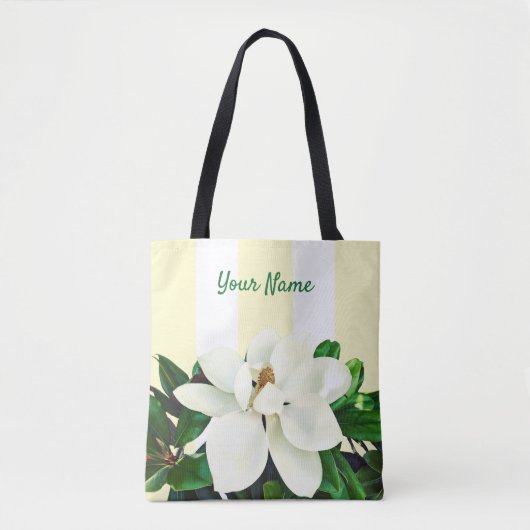 Magnolia Bloom | Gepersonaliseerd geel en wit Draagtas (Voorkant)