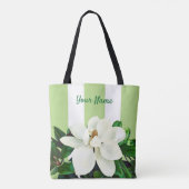 Magnolia Bloom | Gepersonaliseerd groen en wit Draagtas (Achterkant)