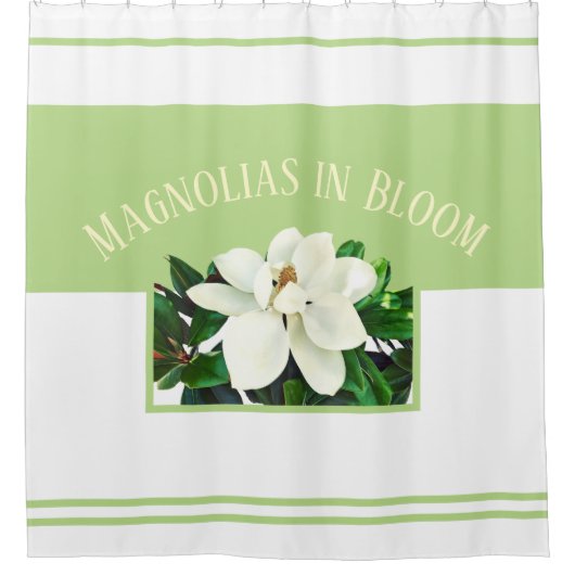 Magnolia Bloom | Rideau de douche vert et blanc (Devant)