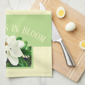 Magnolia Bloom | Serviette de cuisine verte et jau (Quart Plié)