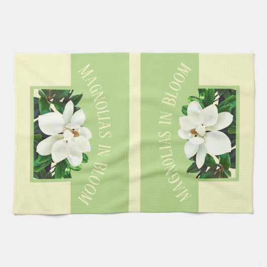 Magnolia Bloom | Serviette de cuisine verte et jau (Horizontal)