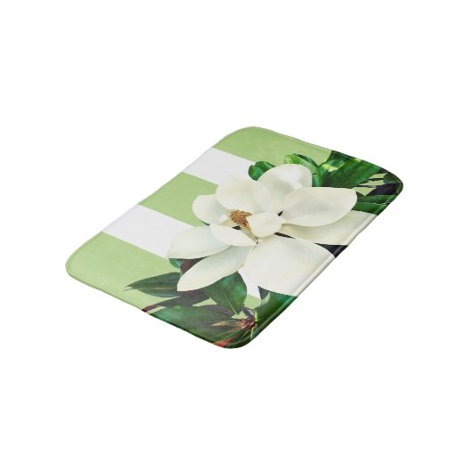 Magnolia Bloom | Tapis de bain blanc et vert (Angle)