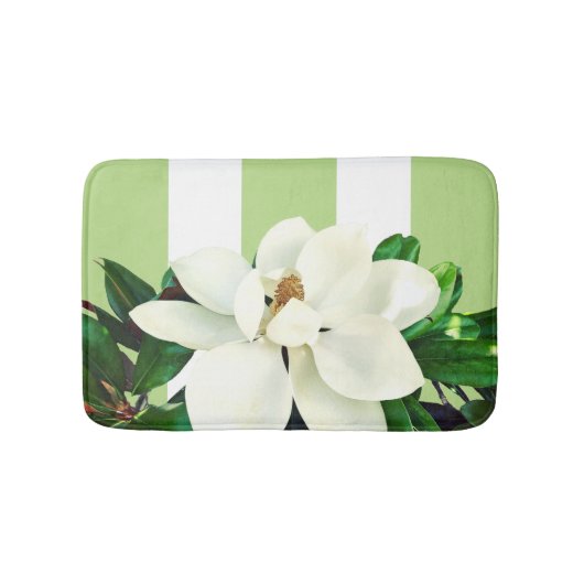 Magnolia Bloom | Tapis de bain blanc et vert (Devant)