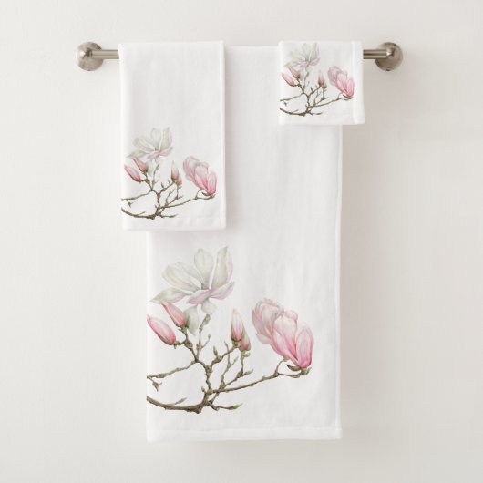 Magnolia Blooms Bathroom Towel Set Bad Handdoek (Insitu)
