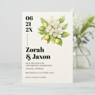 Magnolia Blooms Lemons Bruiloft Save the Date