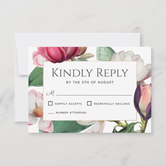 Magnolia Blossom Elegant Floral Wedding RSVP (Voorkant)