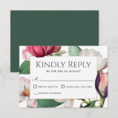 Magnolia Blossom Elegant Floral Wedding RSVP (Voorkant / Achterkant)
