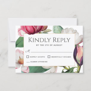 Magnolia Blossom Elegant Floral Wedding RSVP Kaartje