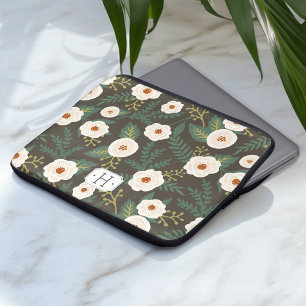 Magnolia Blossom Floral Monogram Laptop Sleeve