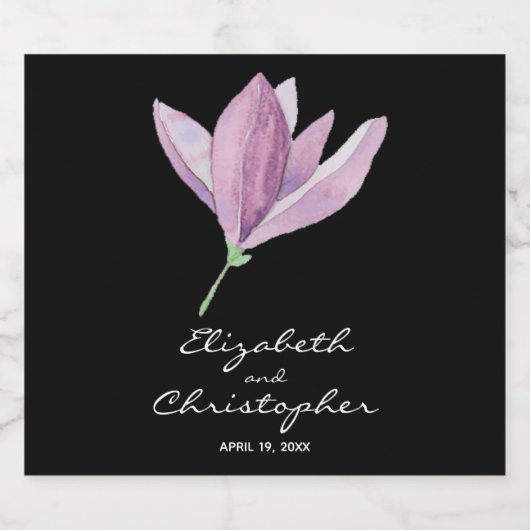 Magnolia Blossom op Zwarte Bruiloft Sparkling Wijnetiket (Enkel label)