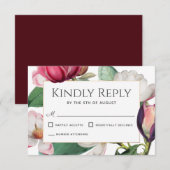 Magnolia Blossoms Élégant Mariage Floral RSVP (Devant / Derrière)