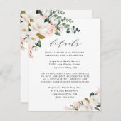 Magnolia Blush Roze Goud en Wit Bloemen Bruiloft Informatiekaartje (Voorkant / Achterkant)