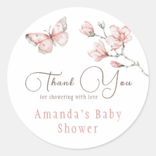 Magnolia Blush Roze Vlinder Baby Shower Favor Ronde Sticker