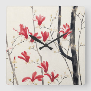 Magnolia Boom door Kobayashi Kokei, Vintage Natuur Vierkante Klok