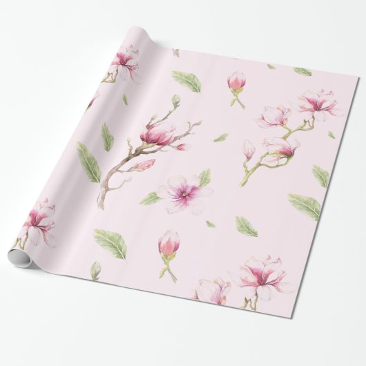 Magnolia boompatroon cadeaupapier (Uitgerold)