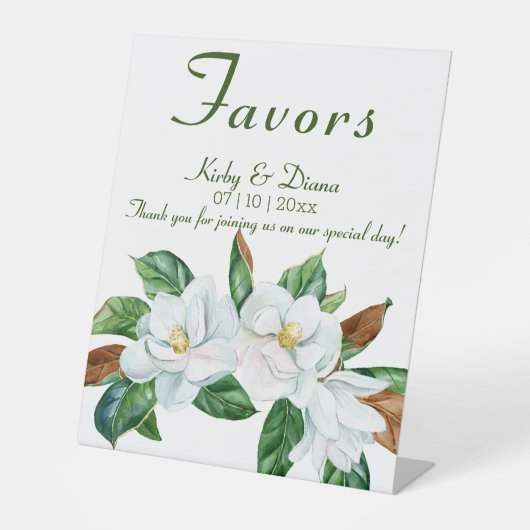  Magnolia Bouquet Wedding Favors Reclamebord Met Voetstuk (Voorkant)