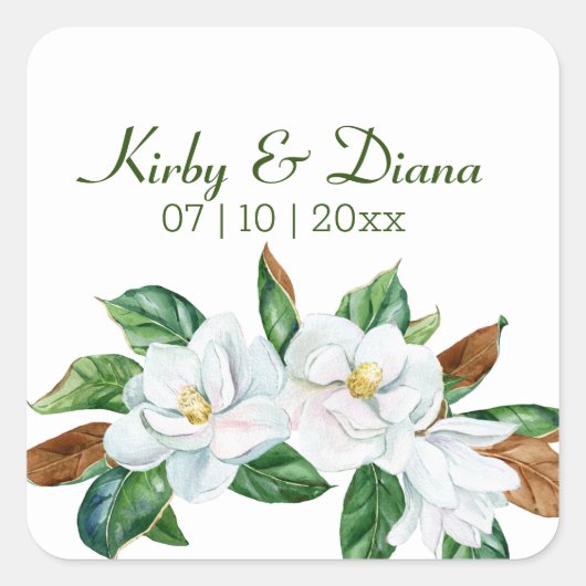  Magnolia Bouquet Wedding Vierkante Sticker (Voorkant)