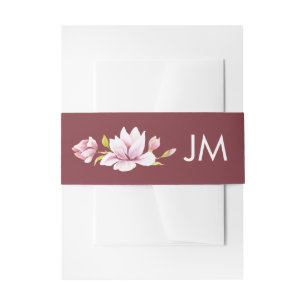Magnolia Bourgondië Monogram Bloemen Bruiloft Uitnodigingen Wikkel