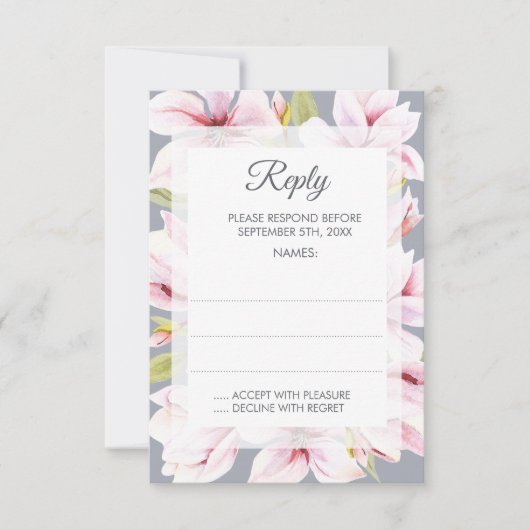 Magnolia Charm Floral Mariage Répondre Cartes (Devant)