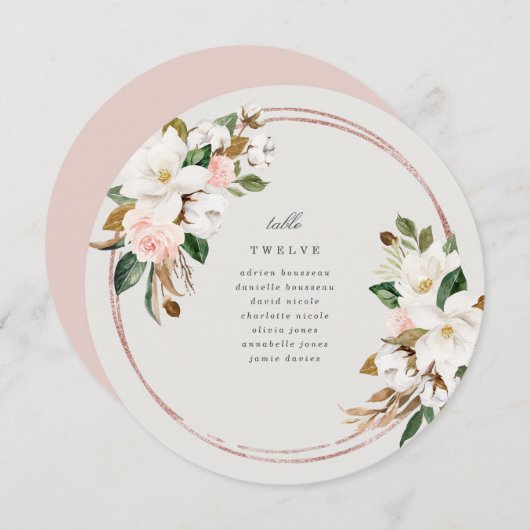 Magnolia Circle Numéro de table Cartes de siège (Devant / Derrière)