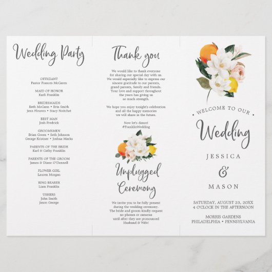 Magnolia Citrus Tri-Fold Wedding Programme Flyer (Voorkant)