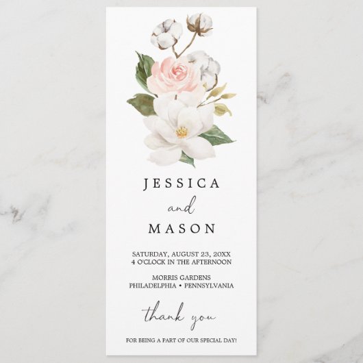 Magnolia Cotton Wedding Programme (Devant)