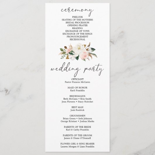 Magnolia Cotton Wedding Programme (Dos)