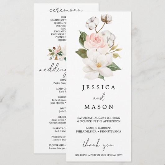 Magnolia Cotton Wedding Programme (Devant / Derrière)
