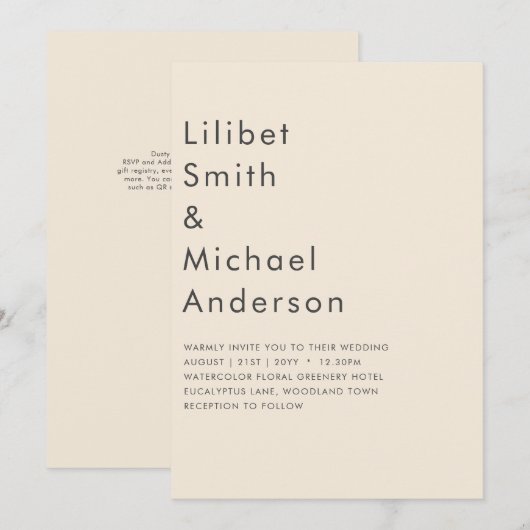 Magnolia Crème Moderne Trouwtypografie Kaart (Voorkant / Achterkant)