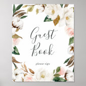 Magnolia Élégant | Livre d'or Blanc et Rose Pâle (Devant)