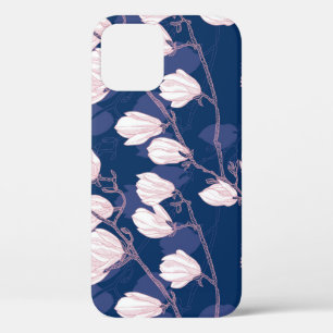 Magnolia Elegantie: Navy Spring Bloom iPhone 12 Hoesje