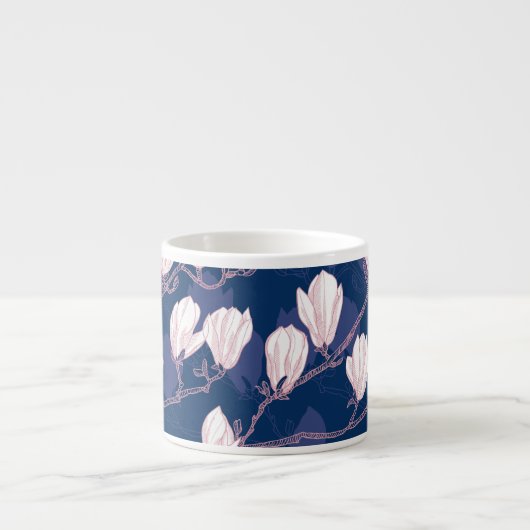 Magnolia Elegantie: Navy Spring Bloom Espresso Kop (Voorkant)