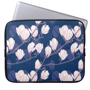 Magnolia Elegantie: Navy Spring Bloom Laptop Sleeve