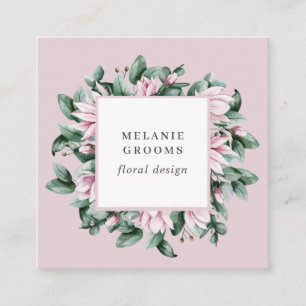 Magnolia en Eucalyptus florale lijst roze Vierkante Visitekaartje