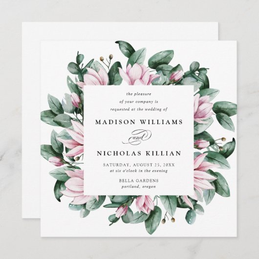 Magnolia en Eucalyptus | Square Wedding Kaart (Voorkant / Achterkant)