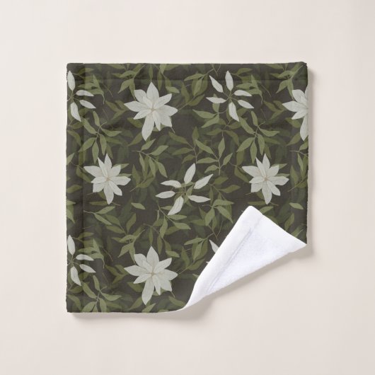 Magnolia en groen blad op zwart bad handdoek (Wasdoekje)