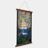 Magnolia en Iris Tiffany Glas in lood Tapestry Hangend Wandkleed (Gebogen)