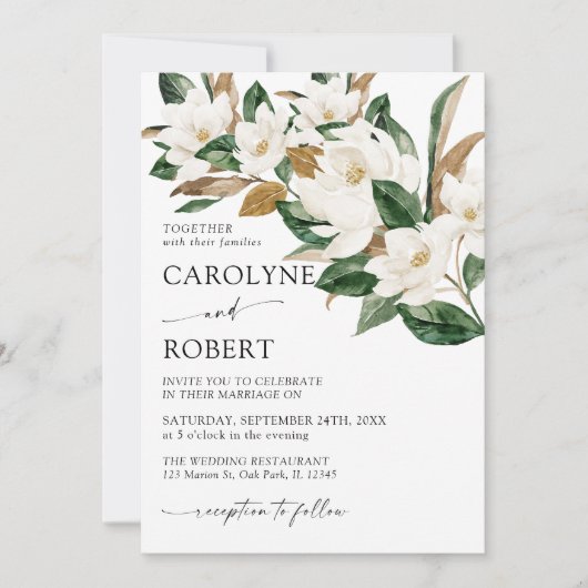 Magnolia en katoen bruiloft uitnodiging (Voorkant)