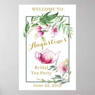 Magnolia en Leafy Green Bridal Tea Welcome Sign Poster