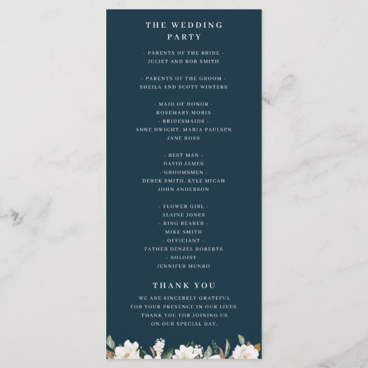 magnolia en roze floral bruiloft programma (Achterkant)