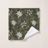 Magnolia et feuilles verts sur noir (Gant de toilette)