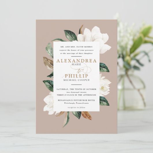 Magnolia Faire-part de mariage | Brun roux (Debout devant)