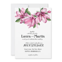 Magnolia fleur rose, invitation aquarelle moderne
