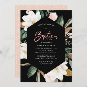 magnolia floral black Baptism-uitnodiging Kaart