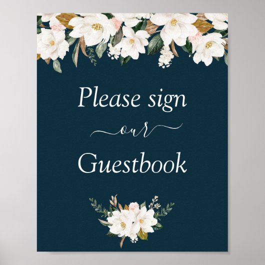 magnolia floral bruiloft guestbook poster (Voorkant)