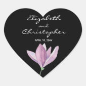Magnolia Floral bruiloft gunst op zwart Hart Sticker (Voorkant)
